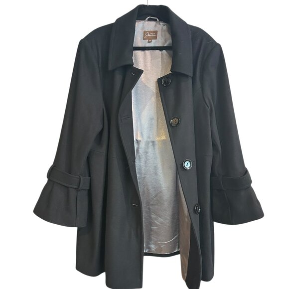 Vintage Jessica Black Wool-Blend 3/4 Jacket Sz 24W Bell Sleeves Satin Lining - Picture 3 of 8